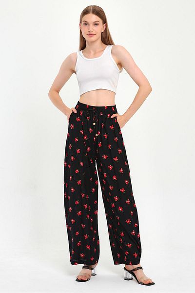 ALEXANDERGARDI Patterned Palazzo Trousers with Elastic Waist (B23-0043)