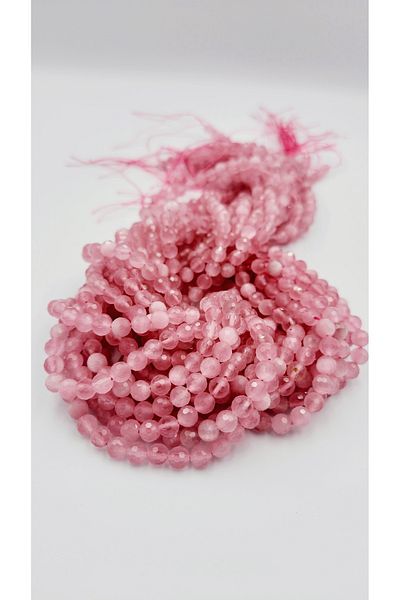 Yüksel Boncuk 6 mm Pink Cat's Eye Stone Facet Cut Natural Stone String