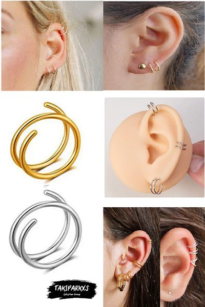 Takıparkxs Unisex 2Pcs Silver Gold Septum - Lip and Eyebrow Nose Single Hole Grafting Earrings
