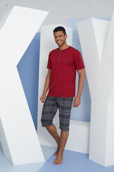 KLY Midi Collar Oversize Short Sleeve Large Size Capri Length Pajama Set 100% Cotton