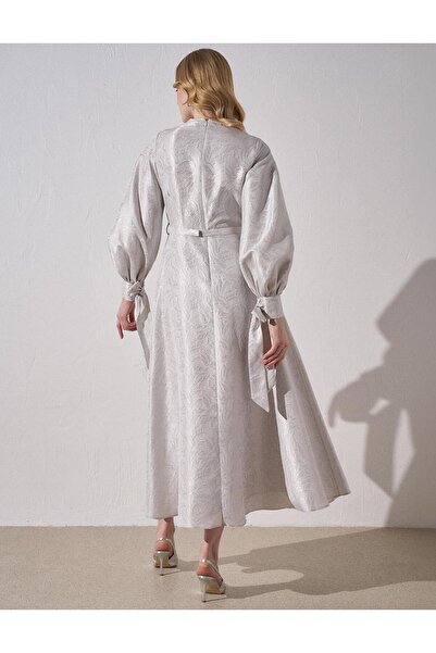 Kayra Embroidered Detailed Jacquard Dress Gray