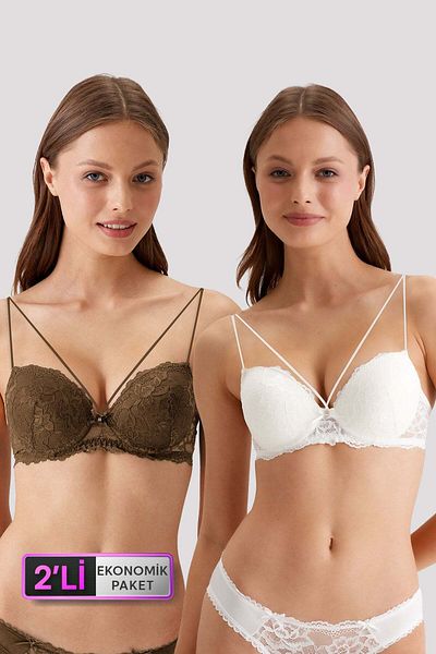 Pierre Cardin 6814 Pachet de 2 sutien economic Milan - PushUp Ecru - Set sutien din dantelă din nurcă