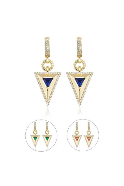 Ema Jewellery Altın Safir Taşlı Piramit Küpe