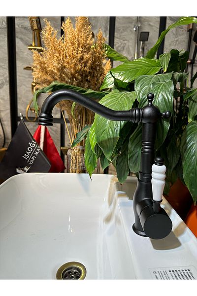 İSAOĞLU YAPI Black Sink Faucet Zen Design Easy Ablution High Sink Tap Black Fixture