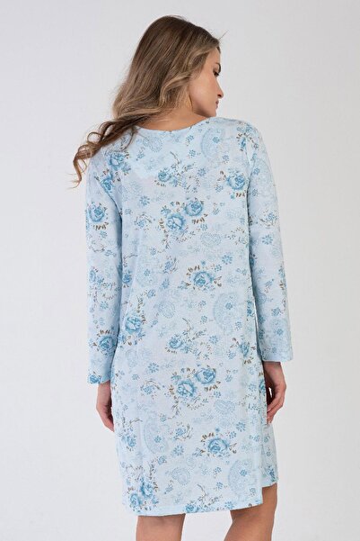 VİENETTA Cămașă de noapte albastră cu mânecă lungă pentru femei C4T7N3161