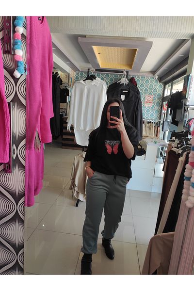 Sublime Butik Unisex Πράσινο Μέντα Εποχιακό Φούτερ με Ελαστική Μέση και Μπροστινά πόδια