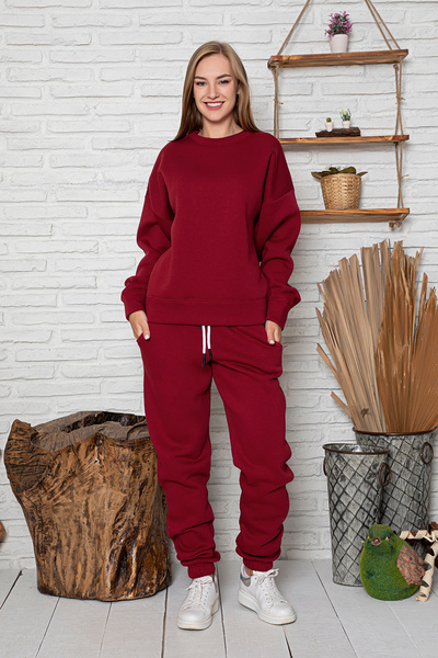 JENİKA Bordo Kadın 2 Iplik Sweatshirt Kapüşonsuz Takım