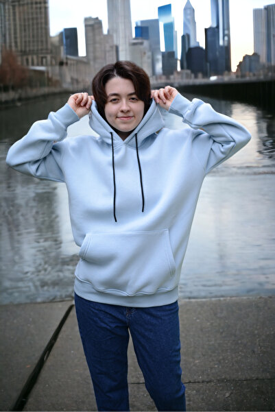 MVStore Unisex Baby Blue Oversize Φούτερ με κουκούλα