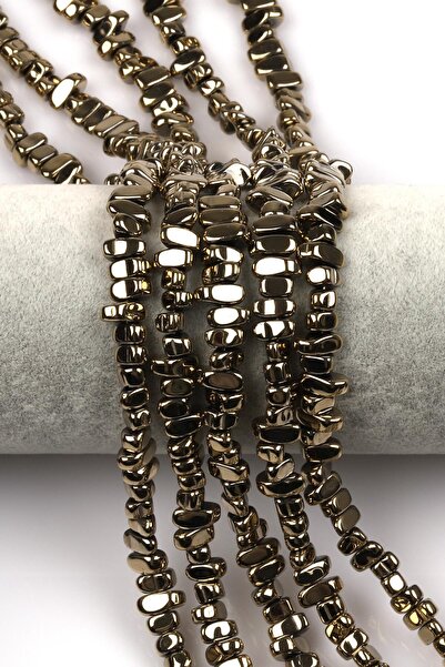 Alibaba Doğaltaş Light Gold Colored Hematite String 4 x 8 mm Broken Model Cut