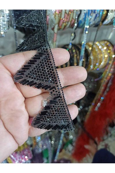 ESRA ŞELEM Iron-On Black Color Stick Stoned Width 4cm Decorative Strip Accessory