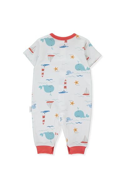 Bebetto INTERLOK SHORT SLEEVE BOOTIES FREE JUMPSUIT STRIPED (TINY WHALE) T 3515
