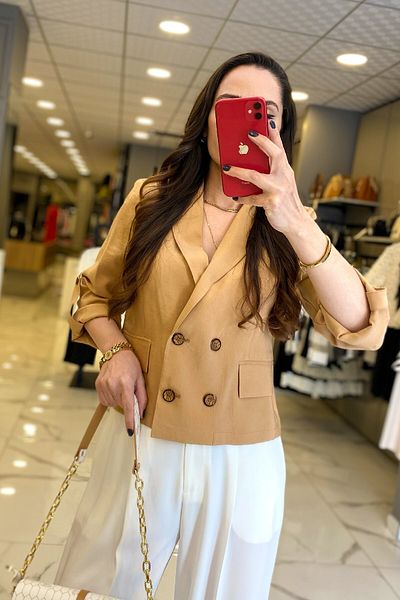 Vosse Ekol Camel Button Detailed Sleeve Folded Jacket