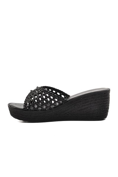 Pierre Cardin PC-3529 Μαύρες γυναικείες παντόφλες με σφήνα τακούνι