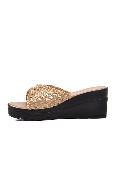 Pierre Cardin PC-3529 Χρυσές γυναικείες παντόφλες με σφήνα τακούνι