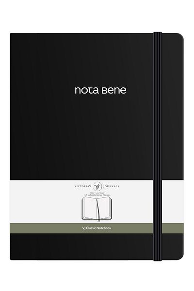 Victoria's Journals دفتر ملاحظات كلاسيكي بغطاء صلب من Nota Bene، مقاس 19x25 سم، مخطط