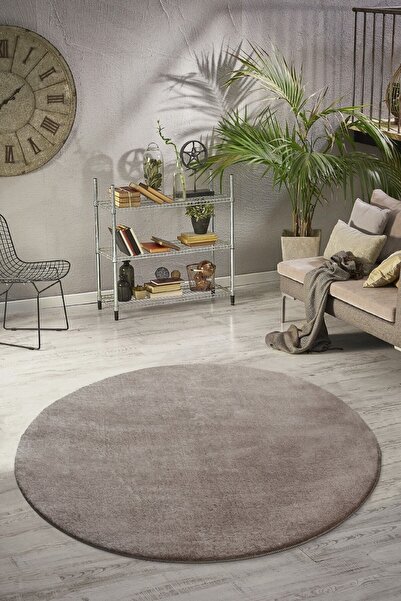 Valery Home Vl Yuvarlak Comfort Overloklu Peluş Halı Kahverengi