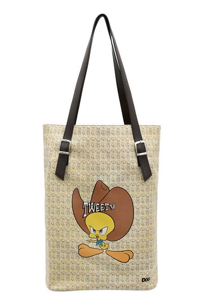 Dogo Geantă de umăr din piele vegană bej pentru femei - Warner Bros Tweety Moods Design