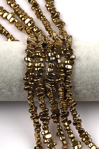 Alibaba Doğaltaş Gold Colored Hematite String 4 x 8 mm Broken Model Cut