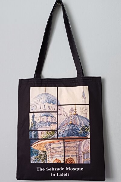 Orgwoven Laleli Siyah Bez Çanta