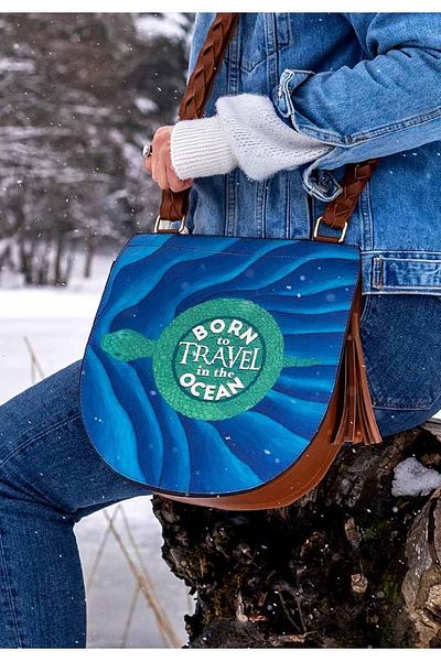 Dogo Geantă de umăr albastră din piele vegană pentru femei - Born To Travel In The Ocean Design