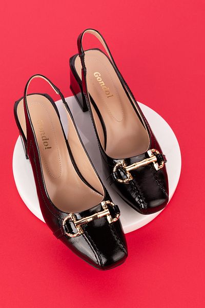 Gondol Pantofi cu toc eleganti cu detaliu de catarama din piele naturala Ast.6451