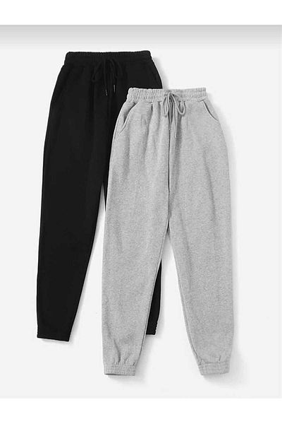 DURAN SPORT DURAN SPORT 2-pack Jogger Sweatpants - Μαύρο και γκρι λαστιχένιο πόδι ψηλόμεσο
