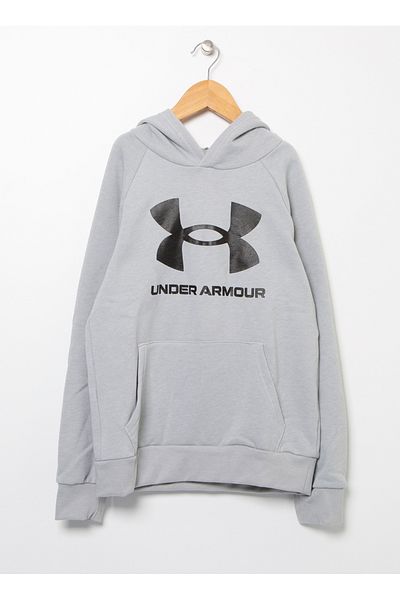 Under Armour Boy's Grey Fleece Hoodie - 1357585 -011 Ua Rival Sweatshirt