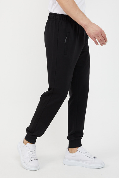 COMEOR Pantaloni de sport negri pentru bărbați, din țesătură premium Jogger, ...