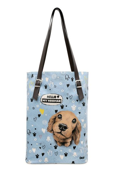 Dogo Geantă de umăr albastră din piele vegană pentru femei - Design Hello My Hooman