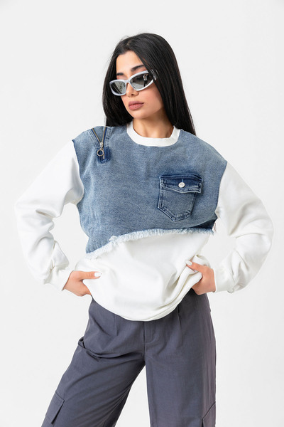 Benedetto Γυναικείο φούτερ με φερμουάρ στον ώμο, μία τσέπη και λεπτομέρεια απ...