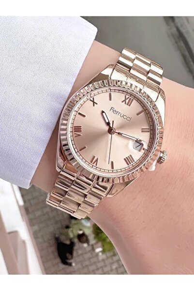 Ferrucci ساعة يد نسائية بحبل معدني مع تقويم