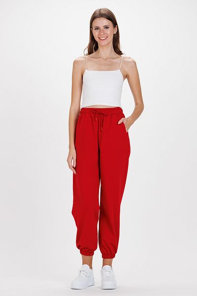 Ecrou Women's Red Jogger Oversize 2 Thread Knitted Trousers