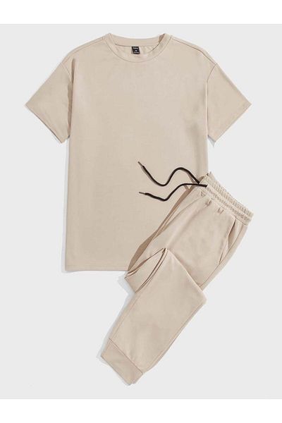 NO 601 Beige Oversize T-shirt and Beige Summer Tracksuit Sports Set