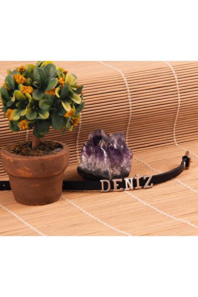 AlpCollection Kişiye Özel Gümüş Renkli Harflerle Isim Yazılı Suni Deri Bileklik