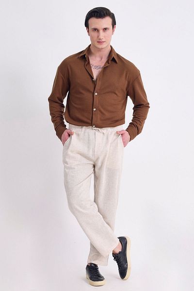 RELAXL 100% Cotton Oversize Wide Leg Summer Thin Beige Linen Trousers