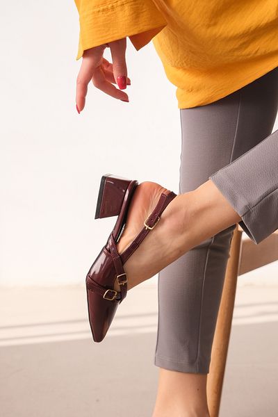 DİVOLYA Paula Claret Red Patent Leather (4cm Heels) Pointed Toe Shoes