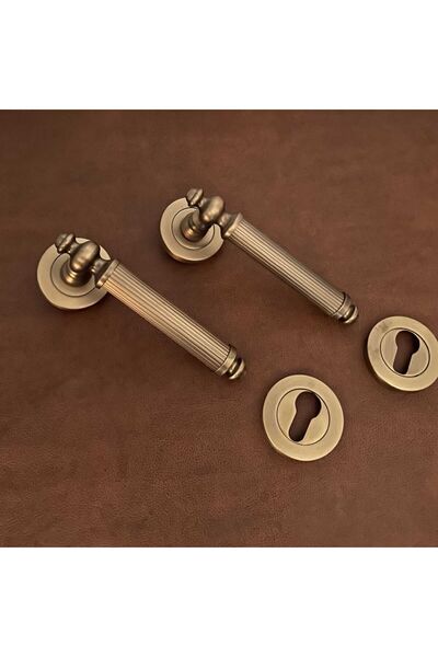 KOLDOOR Osmanlı Handles ZK37 Antik Sarı Zamak Yuvarlak Rozetli Yale Çelik Kapı Kolu 1 Takım