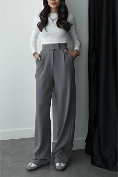 My Blog Dámské šedé kalhoty Palazzo se zapínáním na suchý zip Redkit