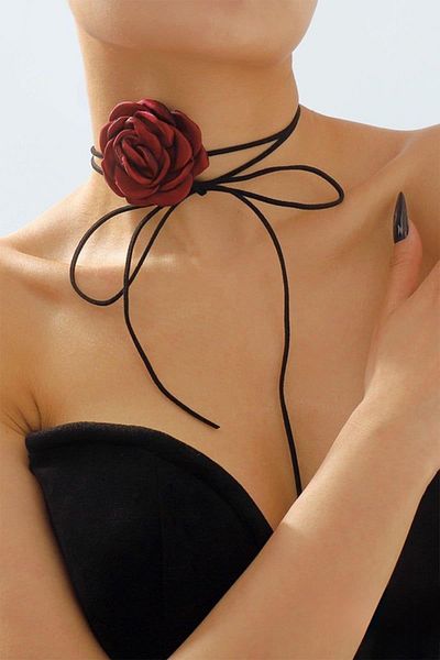 BAHELS Women's Trend Claret Red Rose Choker Necklace