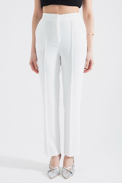 Lafaba Pantaloni de damă din stofă albă cu buzunare laterale