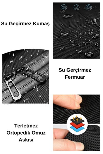 Beutel Haut Siyah Su Geçirmez 15.6" - 17.3" Laptop Notebook Bilgisayar Sırt Çantası