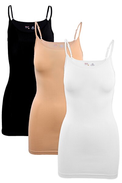BSM 3-Piece Women's Rope Strap Modal Cotton Black and White Skin Long Undershirt