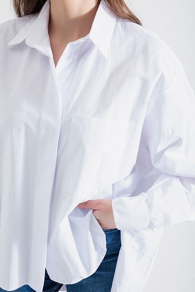Lafaba Women's White Shiny Textured Single Pocket Shirt