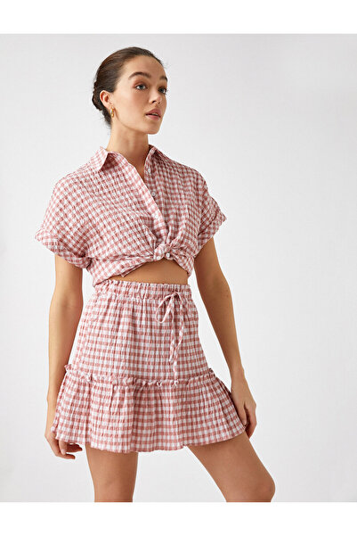 Koton Fodros mini kockás szoknya elasztikus derékkal
