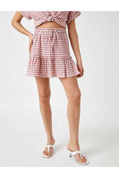 Koton Fodros mini kockás szoknya elasztikus derékkal