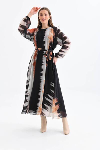 MOD10 Siyah Batik Desenli Elbise