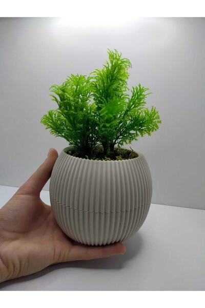 Trend KenT Mini Beige Potted Grass Green Artificial Plant Garnish Decorative Bathroom Kitchen Table Flower with Stone Moss 01