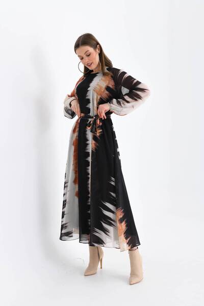 MOD10 Siyah Batik Desenli Elbise