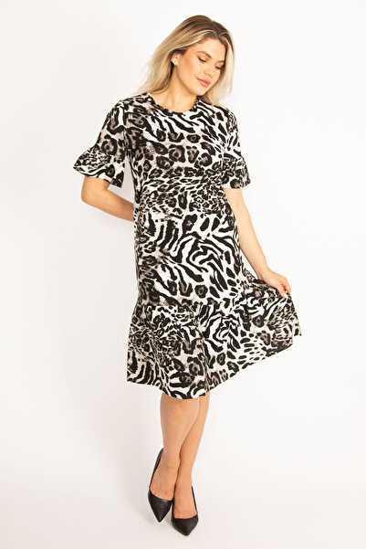 Şans Women's Plus Size Leopard Sleeve Tiered Dress 65n34447