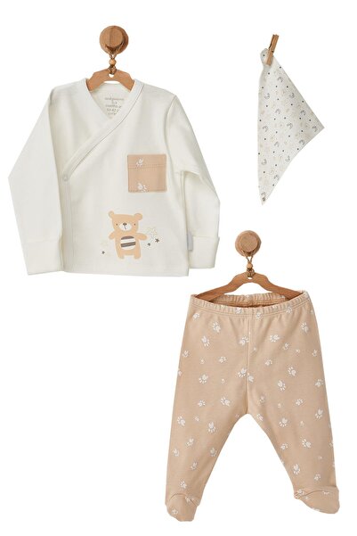 andywawa Erkek Bebek Ayıcık Motifli Mendilli Alt Üst Takım Ac22765